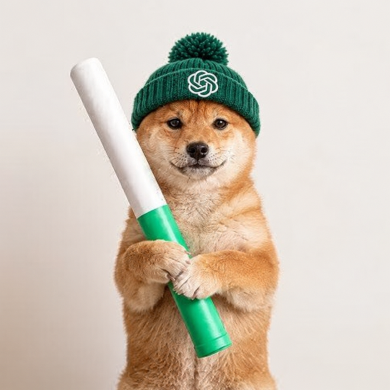 batonGPT Shiba holding a green and white baton
